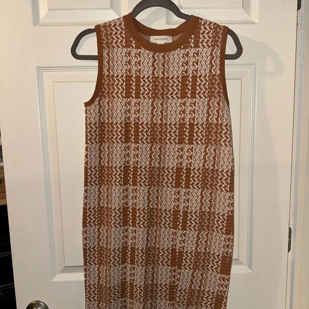 Treasure & Bond Orange and Cream Patterned Mini Dress Size XS - Image 4
