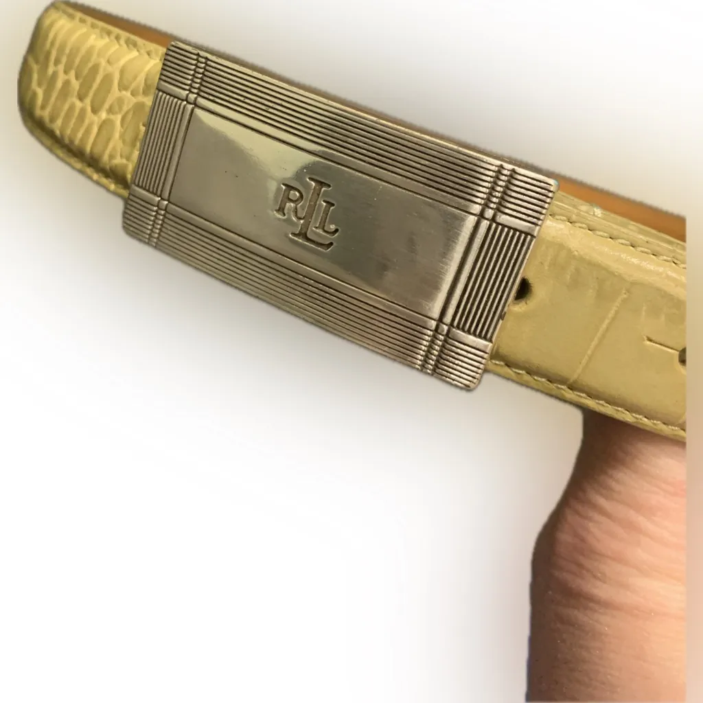 LRL Ralph Lauren Italian Leather Sage Green Croc Embossed Belt Silver Buckle S - Image 7