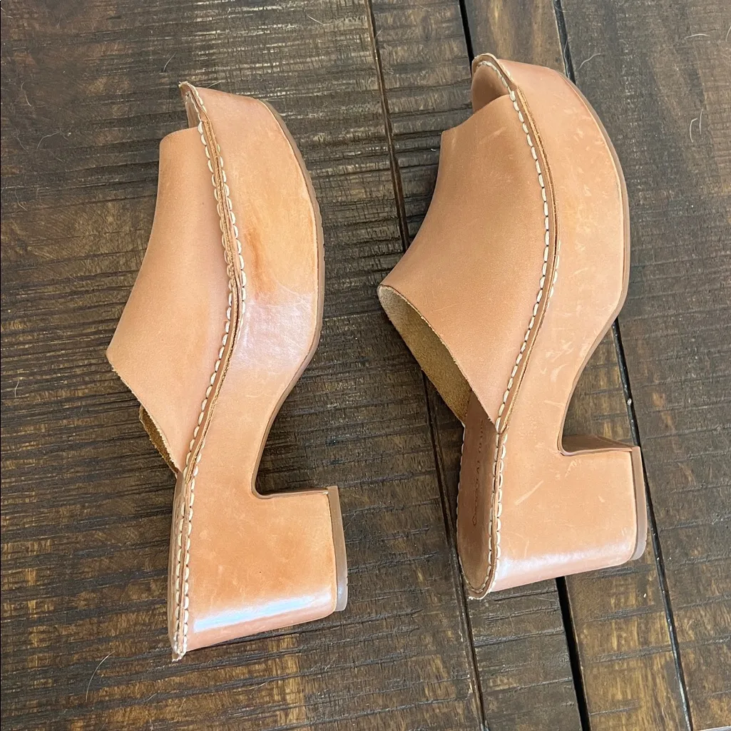 Chocolat Blu Glorey Camel Tan Open Toe Leather‎ Platform Sandal Clog Sz 9 - Image 8