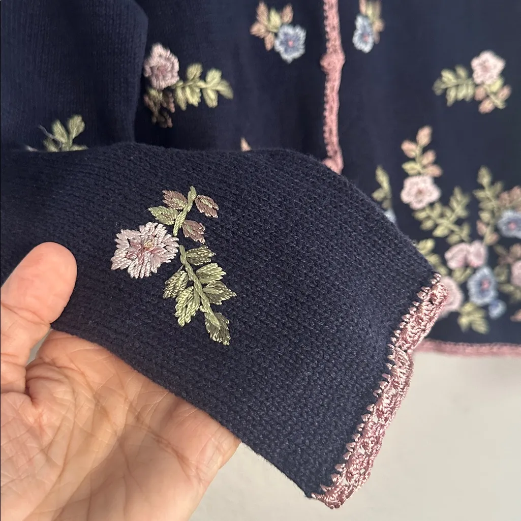 NEW Reference Point Embroidered Cardigan Sweater Grandma Cottage 90s NWT Navy - Image 4