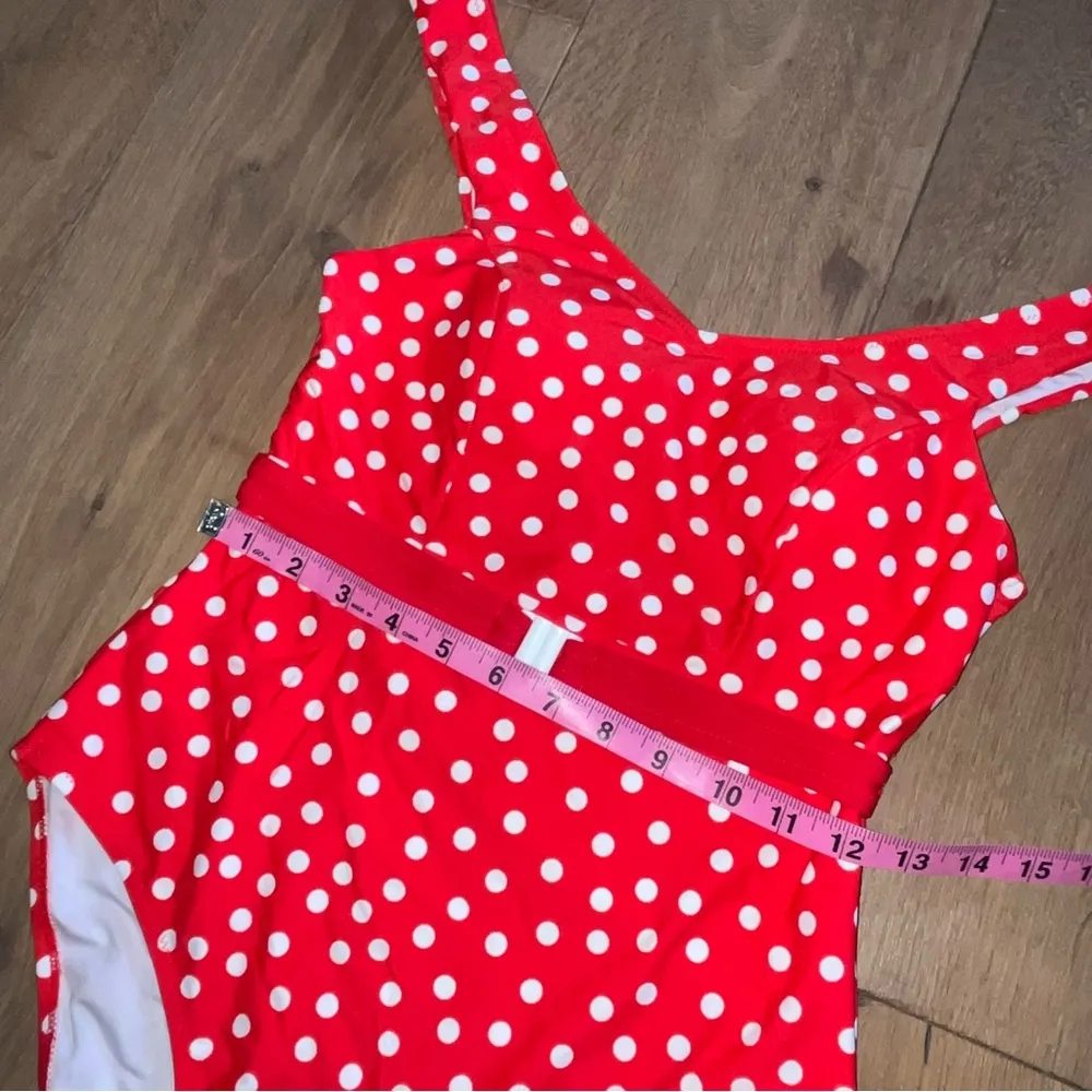 Cupshe NWT Red Polka Dot Belted One-Piece Swimsuit Retro Pinup M - Image 6