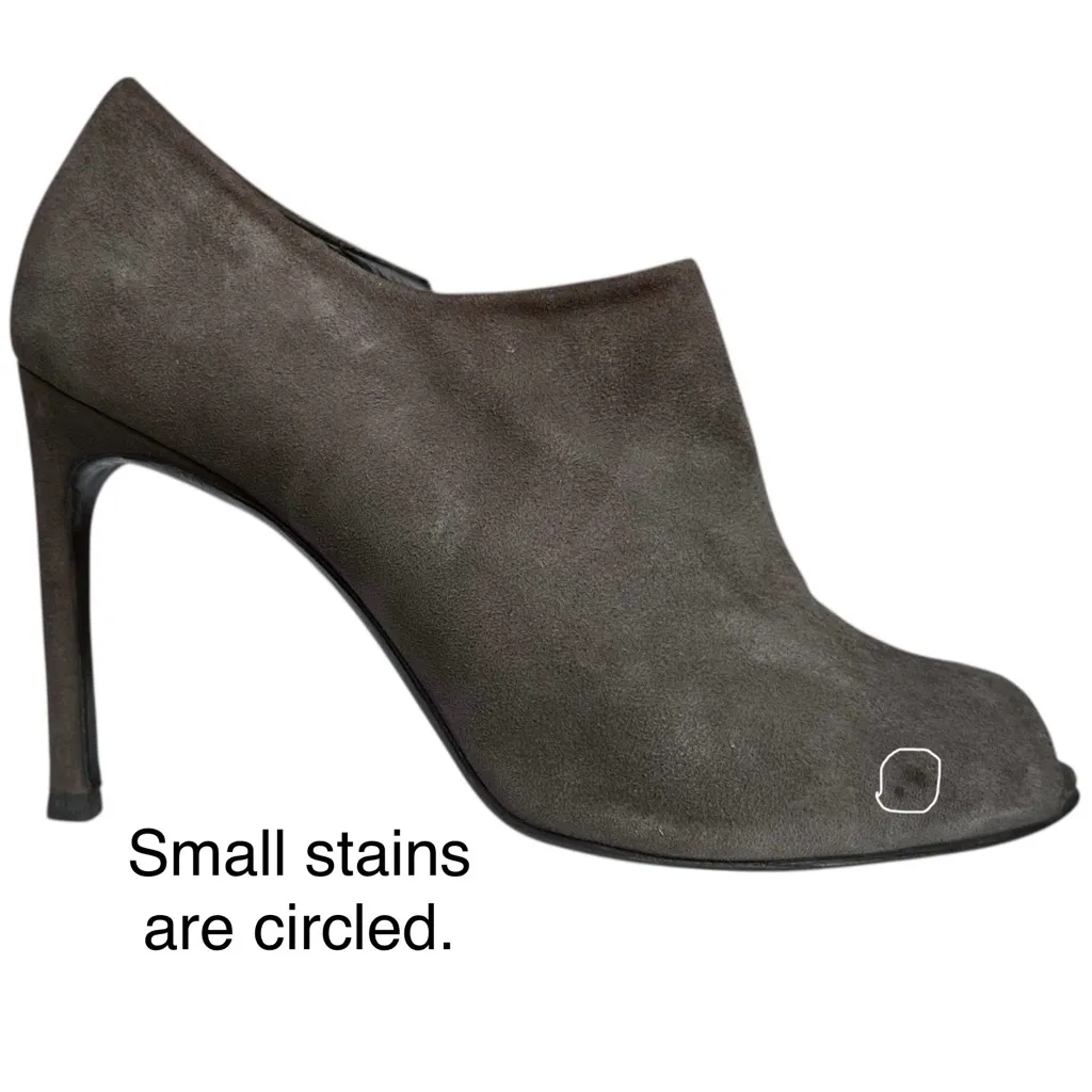 Stuart Weitzman Altamira Suede Leather Ankle Booties Gray Peep Toe Stiletto 9 M - Image 5