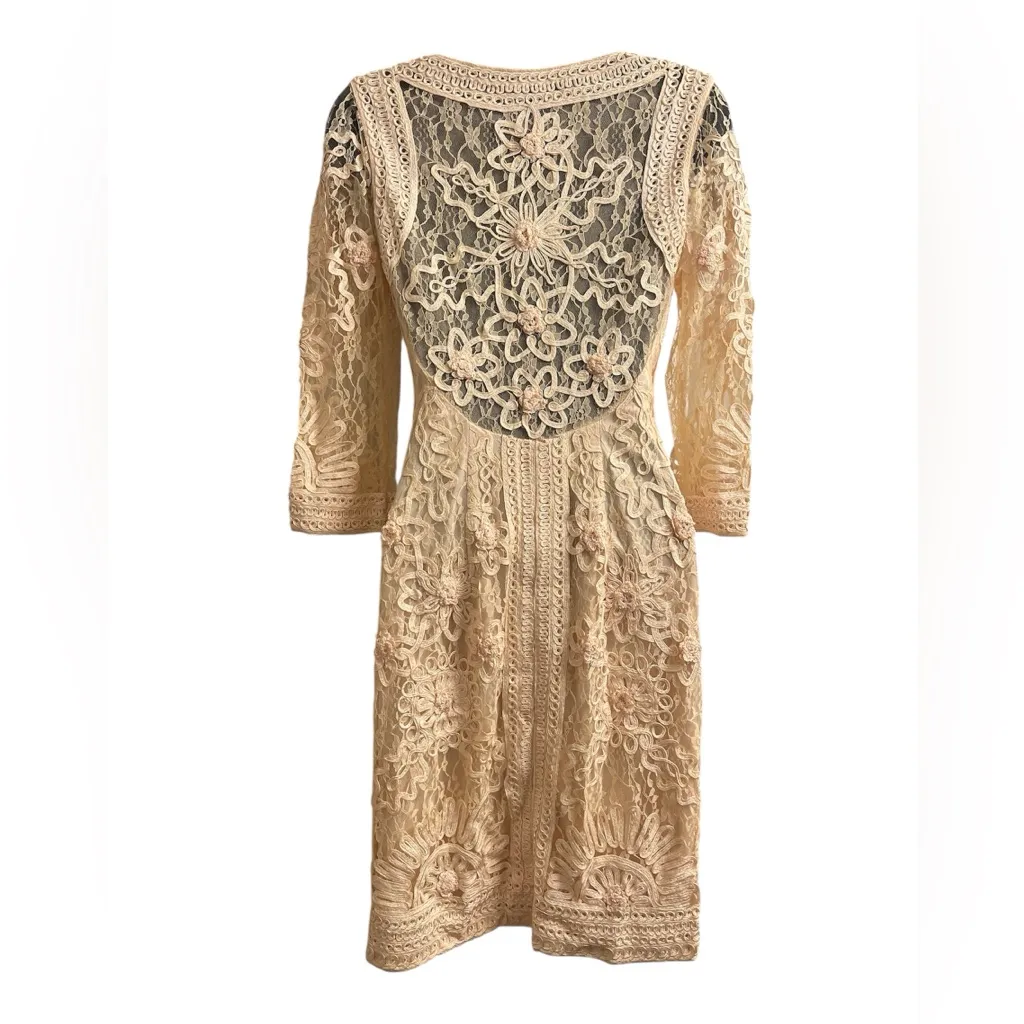 Sue Wong Nocturne Lace Cream Cocktail Dress Floral Pattern Lace Mini Sz 0 - Image 3