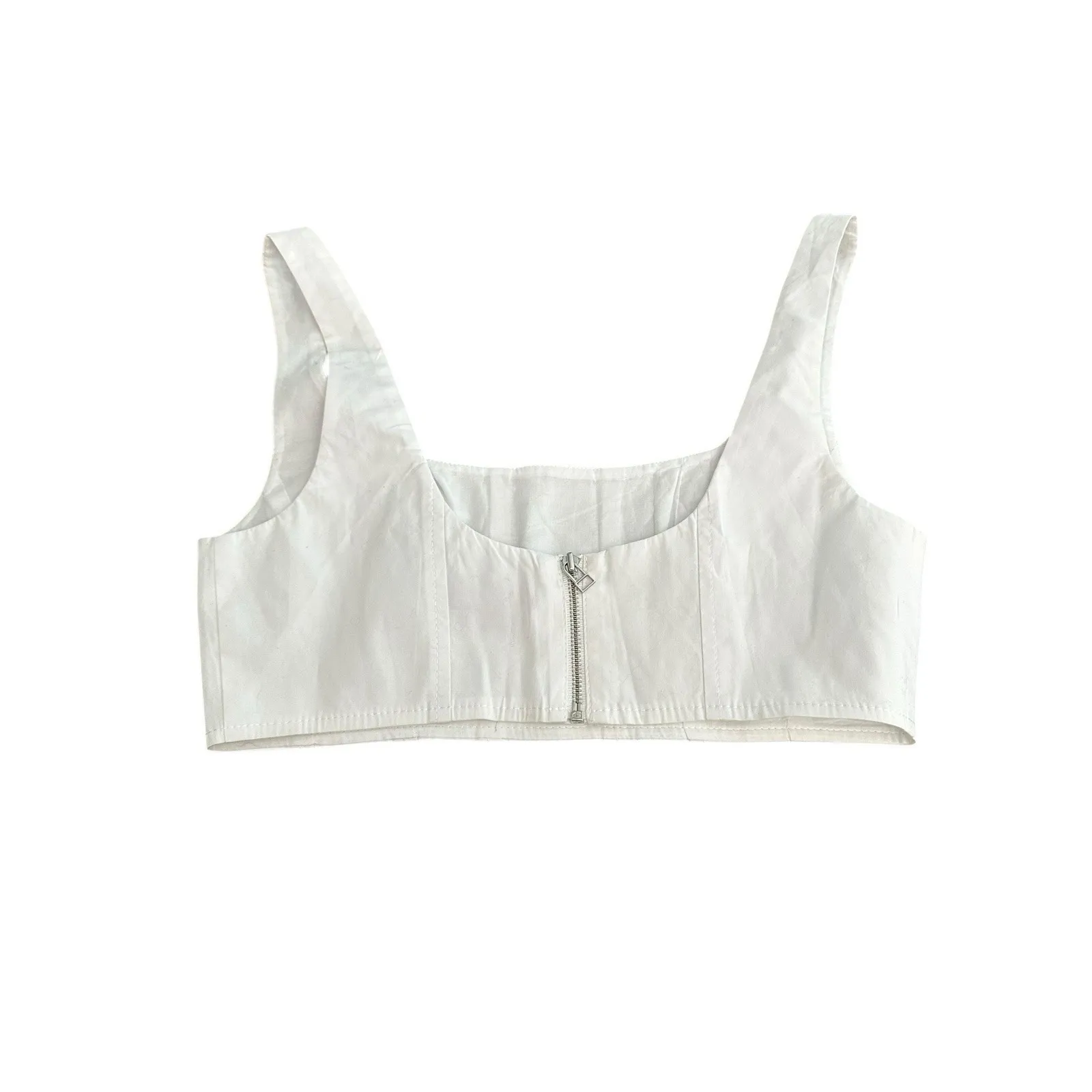 Staud Wells Corset Top Poplin White Cotton Zip Back Sleeveless Bra Sz 0 #GG9-1 - Image 4