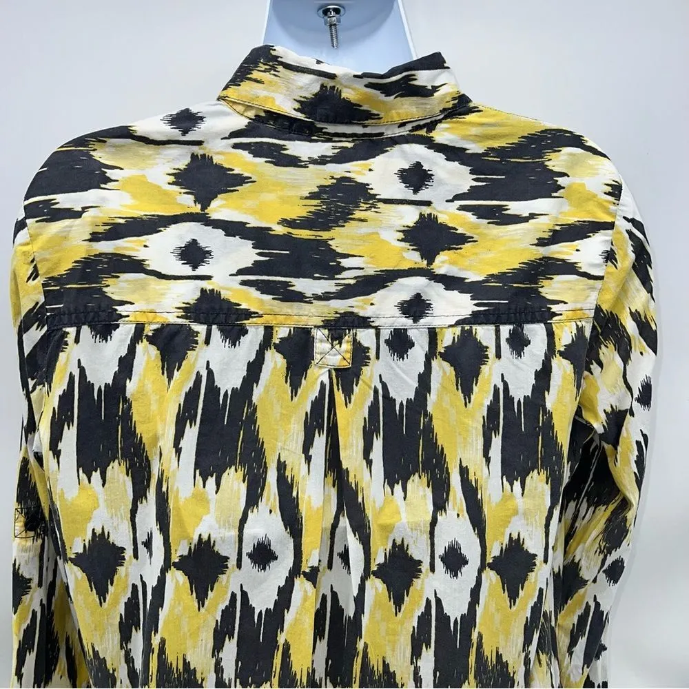 Style & Co Black/White/Yellow Abstract Print 100% Cotton/Sleeves Tab Up-Size 12 - Image 4