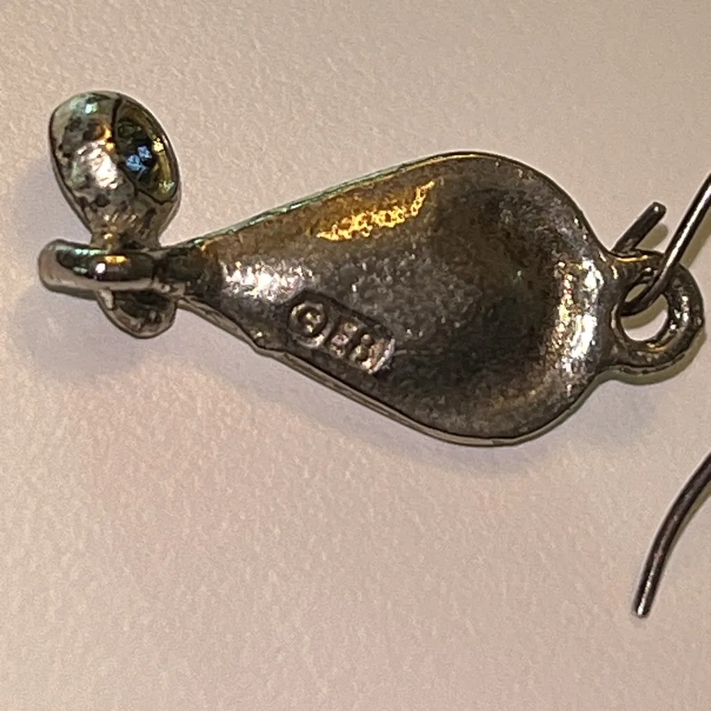 9 pair lot of dangling silvertone earrings some with purple blue green stones - Image 14