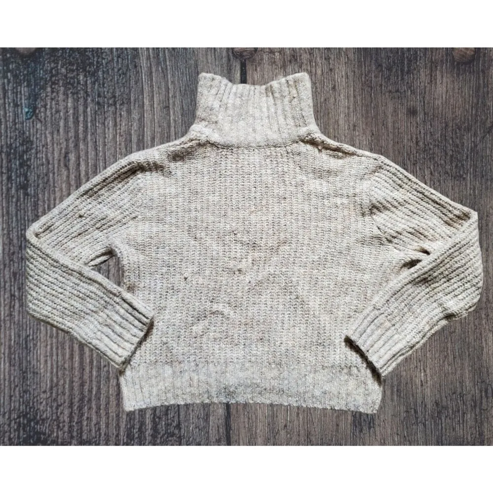 Sincerely Jules Tan Oatmeal 1/4 Zip Crop Sweater Womens Medium Long Sleeve - Image 2