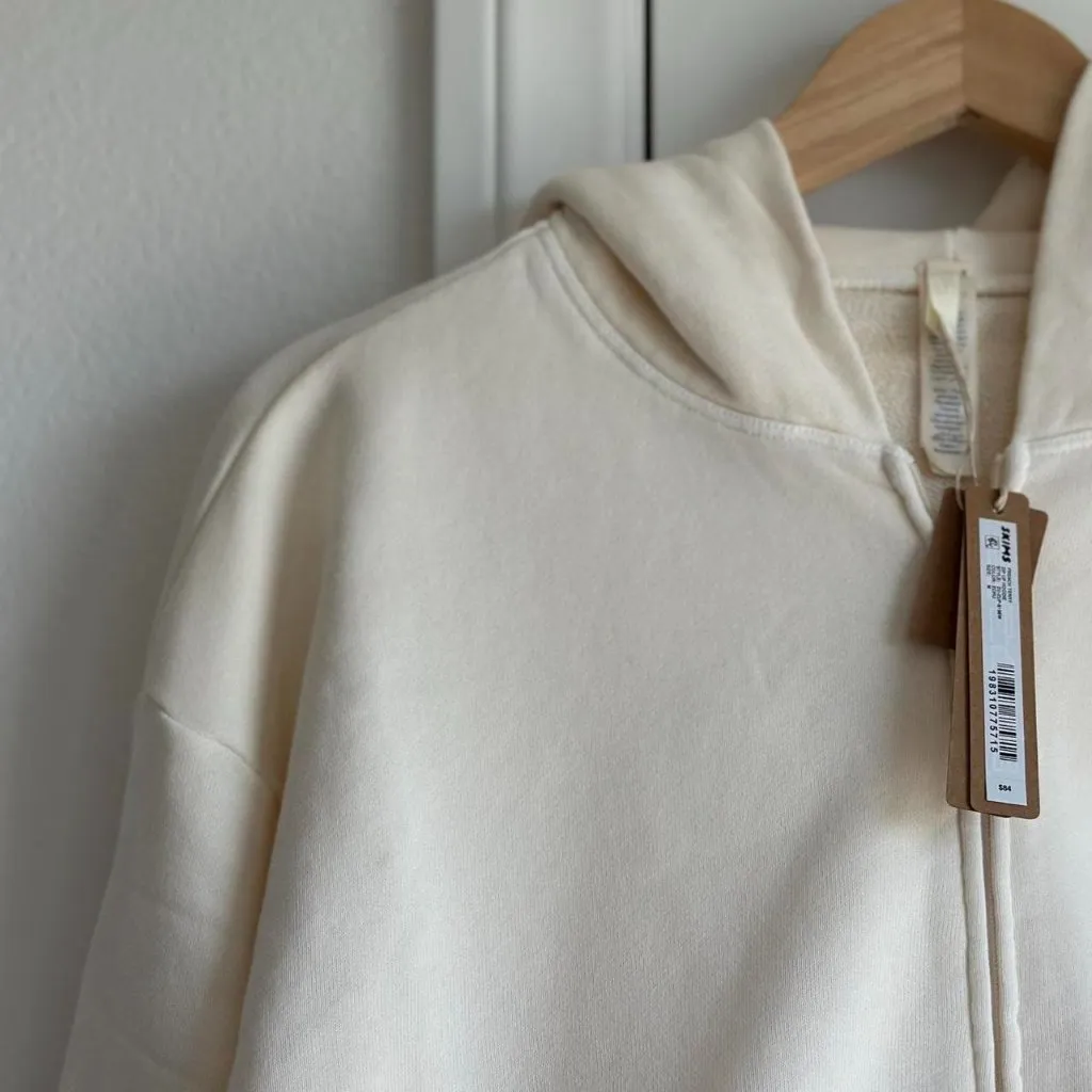 Skims French Terry Zip Up Hoodie in Ecru, Size Medium - Image 7