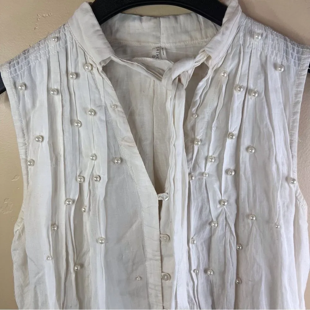 Anthropologie Feather and Bone Womens Sleeveless Beaded Tie Blouse Size‎ Small - Image 2