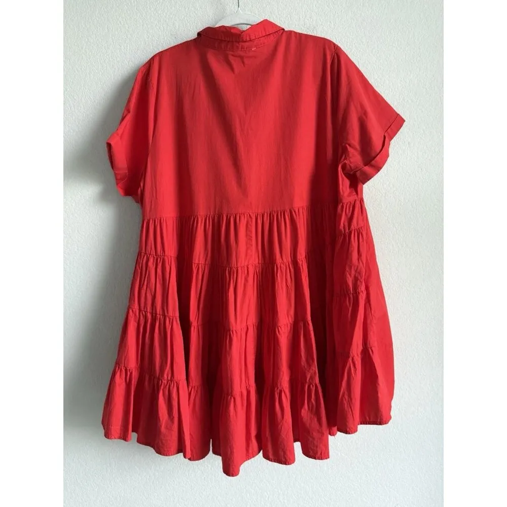 CATO Shirt Dress Women’s 18-20W Red Cotton Button Front Hi-Low Hem Short‎ Sleeve - Image 2