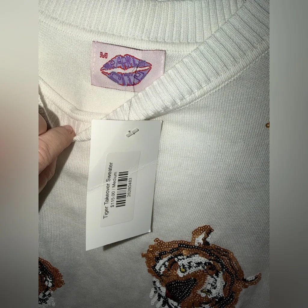 Sparkle City Cream Tiger Takeover Sweater. NWT Size M White Size M - Image 2