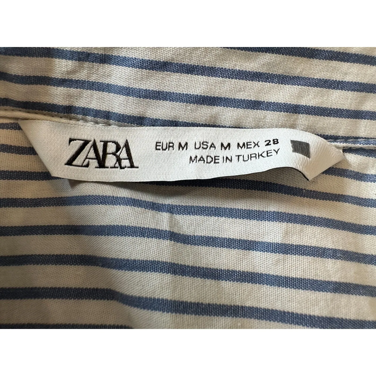 Zara Preppy White Blue Collared Cropped Shirt Size Medium - Image 3