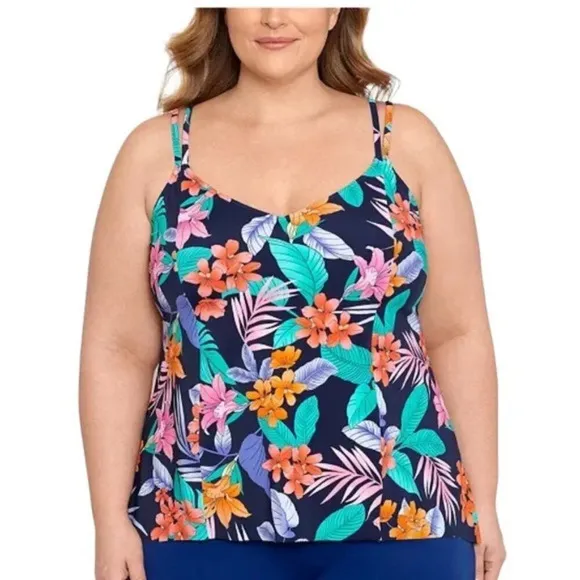 Swim Solutions Havanna Nights Bust Support Tankini Swim Top Size 16W Navy NWT Blue - Image 1