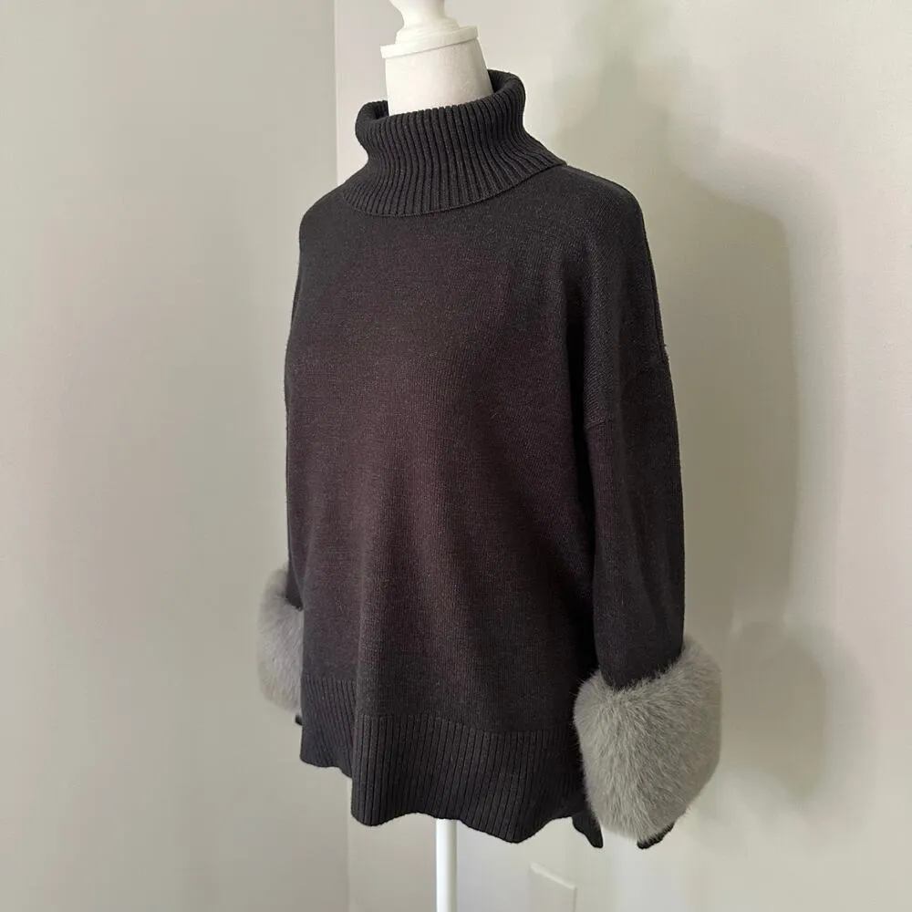 Saks Fifth Avenue dark gray turtleneck knit sweater size S - Image 3