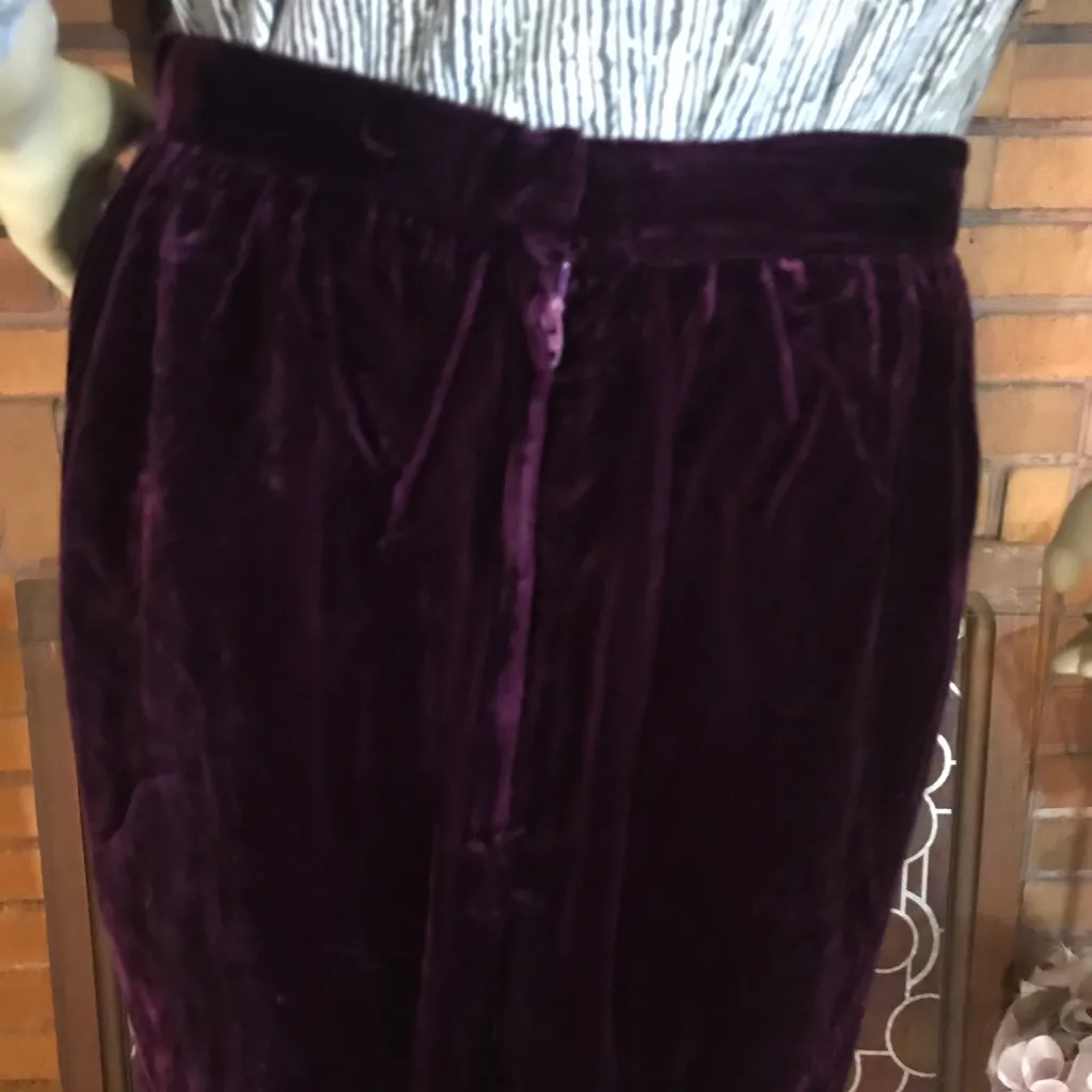 VINTAGE DARK WINE PINK VELOUR HANDMADE MIDI SKIRT (M) Size M - Image 9
