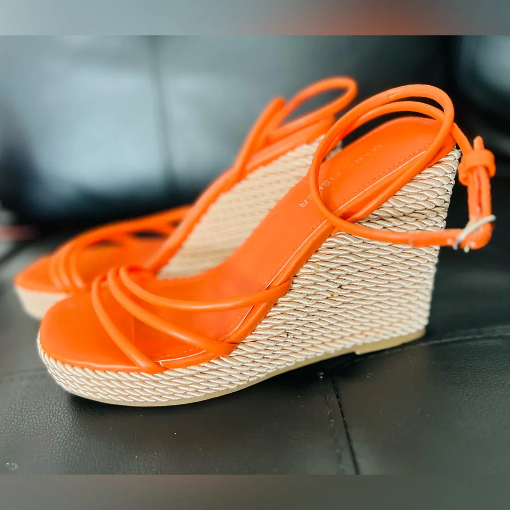 Marc Fisher Zeki Espadrille Wedge Sandal Orange Size 8.5 - Image 3