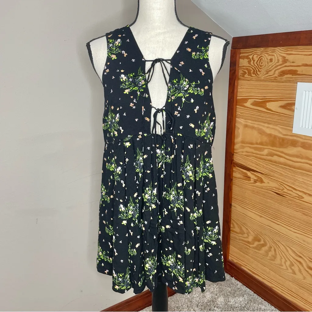 Free People Lovely Day Printed Tunic Top Mini Dress Black Floral Extra Small XS - Image 2