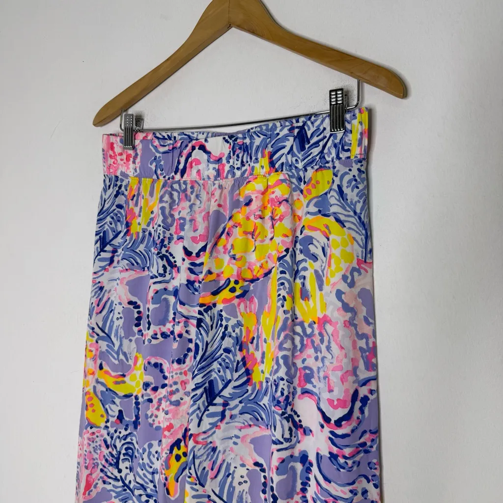 Lilly Pulitzer Wide Leg Pants XS Multicolor Tropical Print Rayon 34” Inseam - Image 5