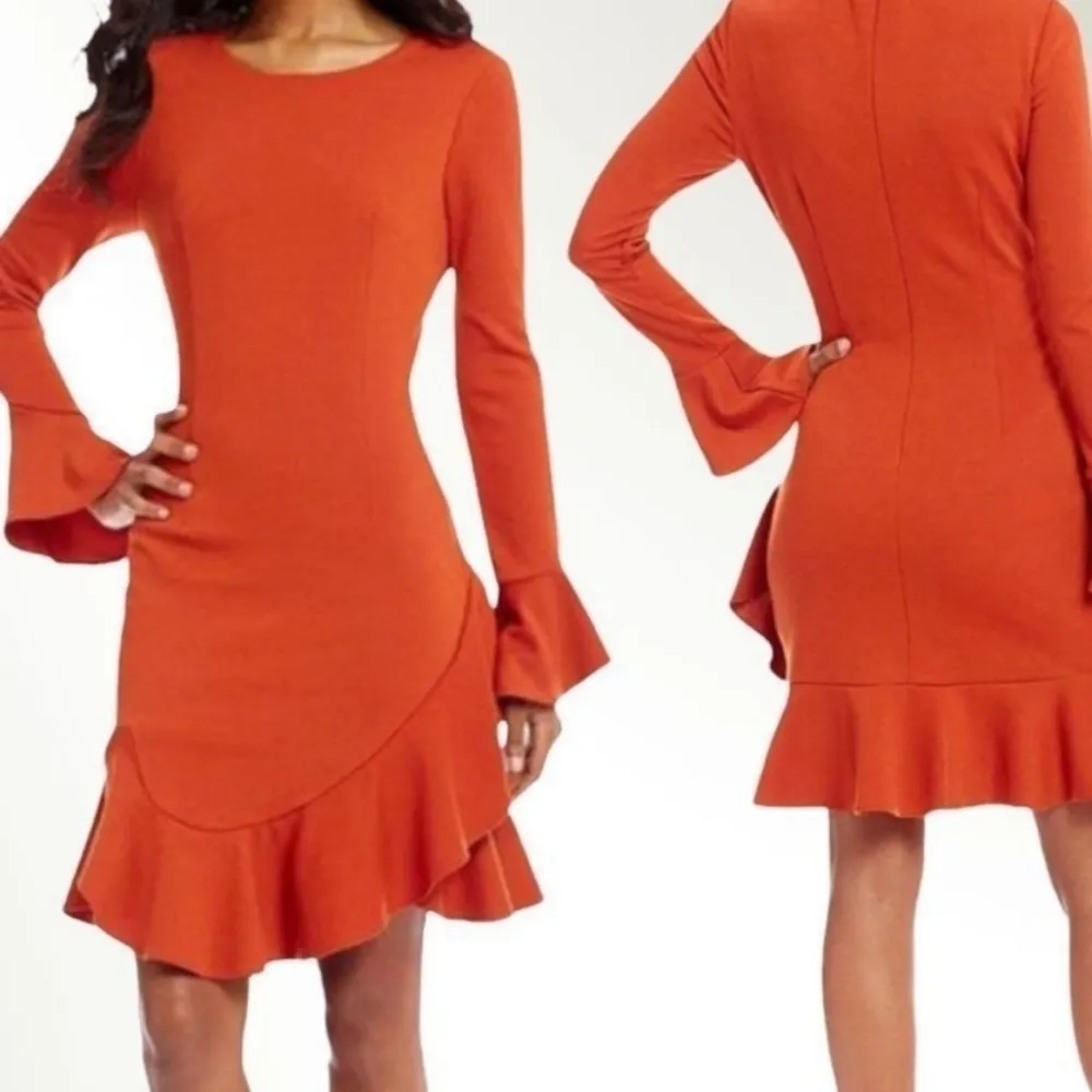 Gianni Bini The In Crowd Bell Sleeve Ruffle Sophie Mini Dress burnt orange 12 - Image 2