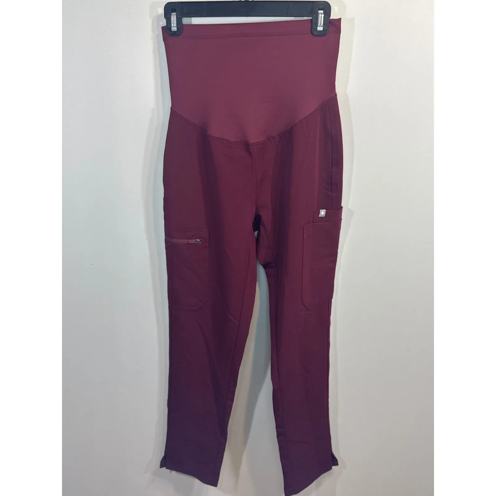 FIGS Maternity Scrub Pants Burgundy Cargo Pocket Waistband XXSP NWT - Image 2