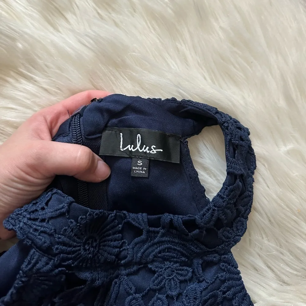 LULU’S Lover’s Game Navy Blue Lace Skater Dress - Image 5