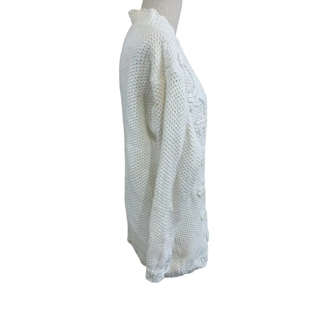 Vintage White Stage Zip Cardigan Sweater Long Sleeve Cottagecore Small - Image 3