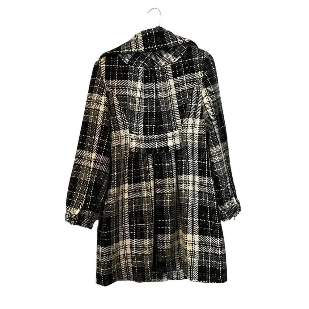 George Wool Blend Long Black and White Checkered Coat "shacket" Size Medium - Image 4