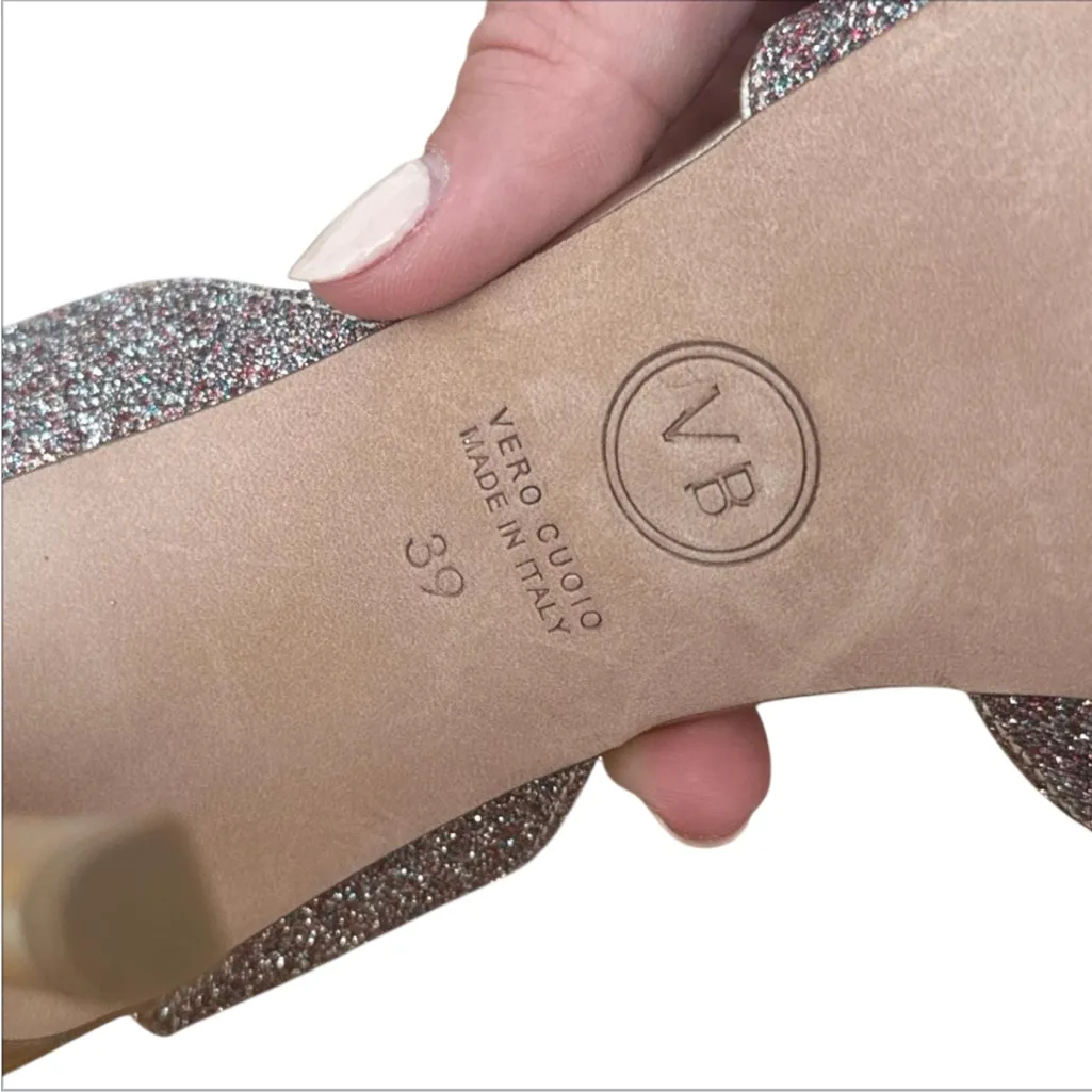 Veronica Beard  Suma Glitter Metalic Heels In Confetti Gold Size 39/9 USA - Image 5