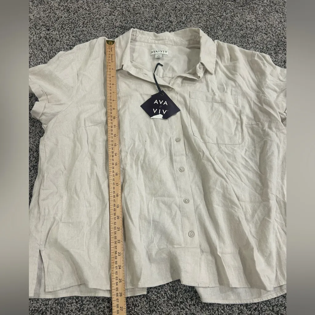 Ava & Viv Lightweight Short Sleeve Beige Button Shirt Linen Women’s Plus 1X NWT - Image 7