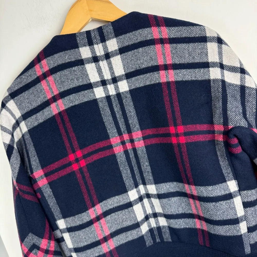 J. Crew Plaid Wool Bomber Jacket Sz Small Navy Blue Preppy Classic - Image 15