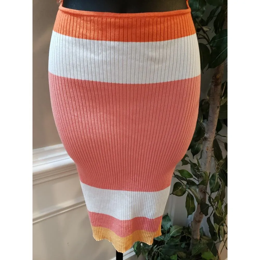 Hera Collection Women Multi Striped Tie Front Cutout Waist Knee Length Dress L - Image 3