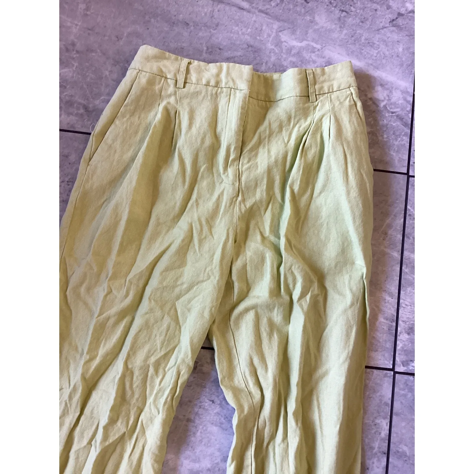 House of Harlow 1960 High Waisted Pleated Linen Blend Pants Lime Green Size 6 Yellow - Image 2