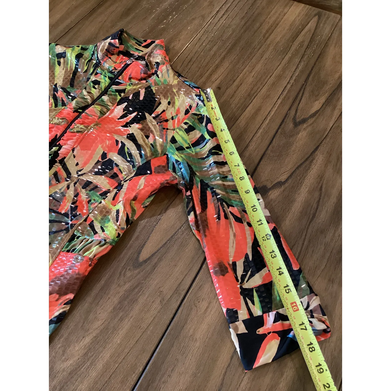 Toni Morgan Jacket Shiny Floral Orange Black Multi Zip Front 3/4 Sleeve Size M Pink Size M - Image 2