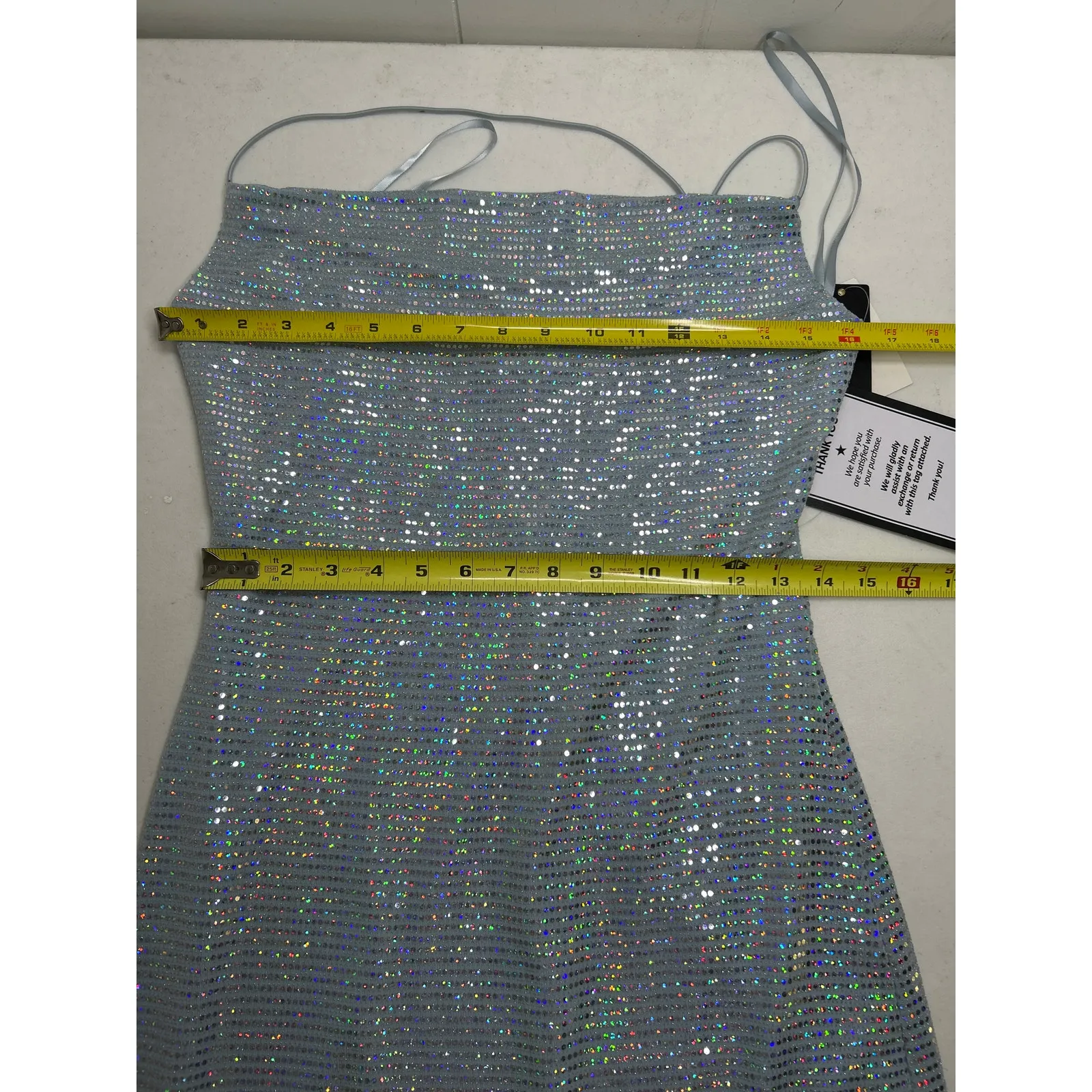 City Studio NWT Metallic Pale Blue Metallic Slip On Mini Dress In Size L - Image 6