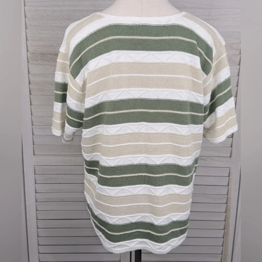 CLASSIC ELEMENTS Vintage Short Sleeve Button Front Knit Sweater Multi/Stripe-XL - Image 3