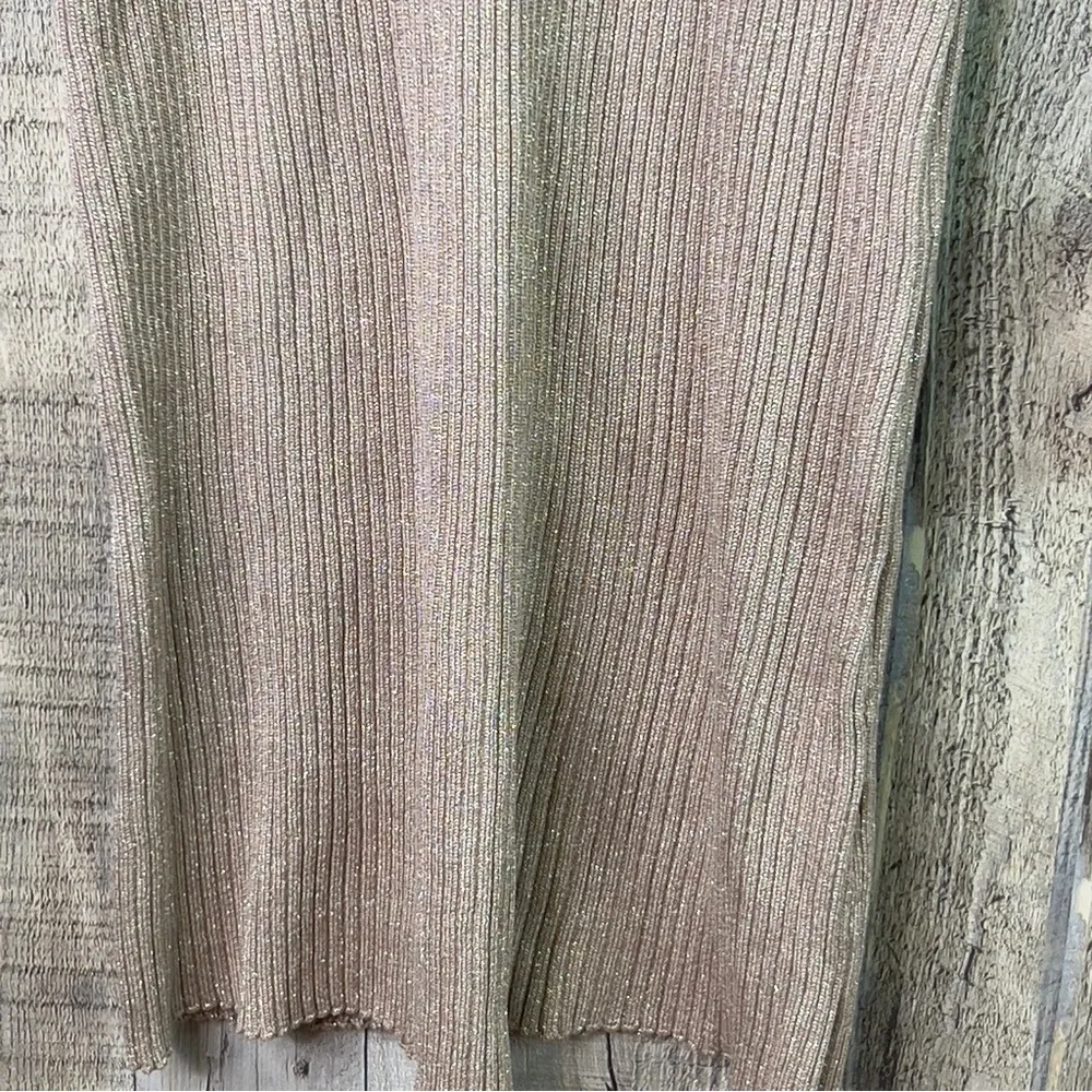 Planet Gold Plus  2x Metallic Gold/Tan Deep V-Neck Long Sleeve Sweater Dress - Image 6