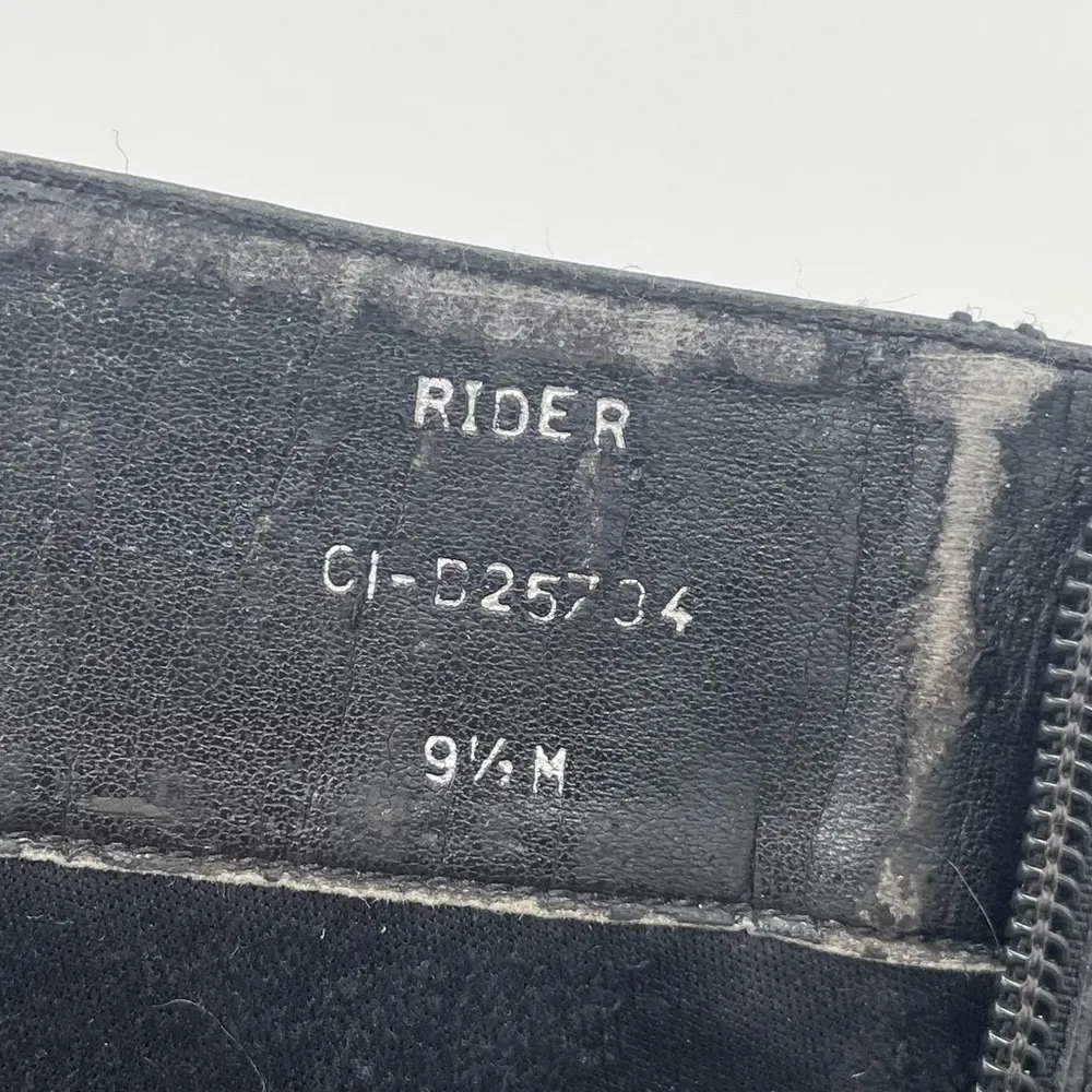 Vintage Y2K Black Leather Square Toe Buckle Strap Heeled Boots Size 9.5 Biker - Image 5