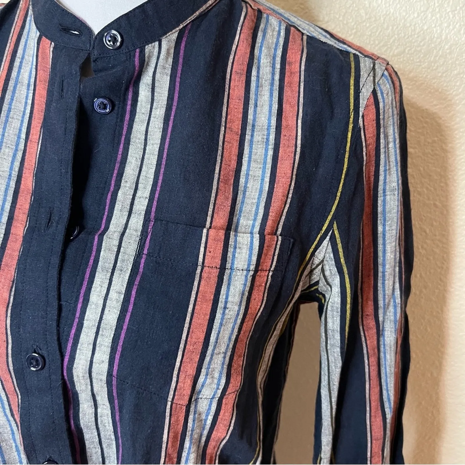 AG Adriano Goldschmied Jett linen cotton striped button mini shirtdress SMALL - Image 6