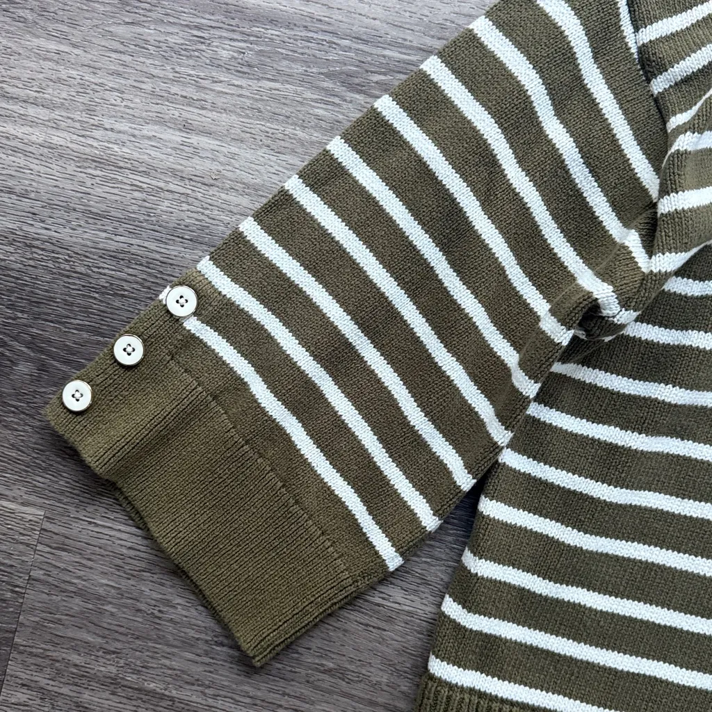 Talbots Olive and cream Striped Sweater 1X Boxy Knit Crewneck - Image 4