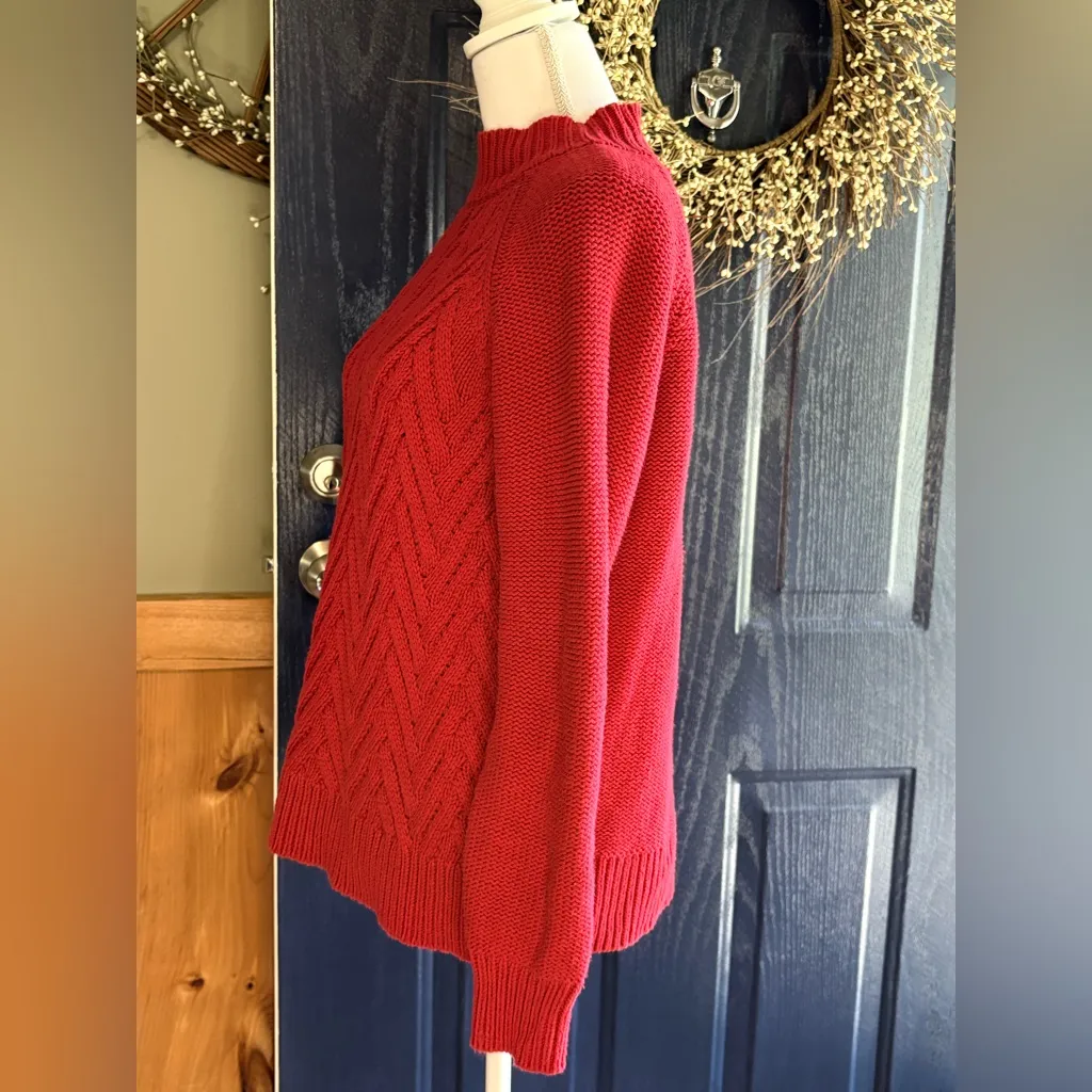 CHAPS  Red Cowl Neck Cable Knit Sweater Size M - Image 3