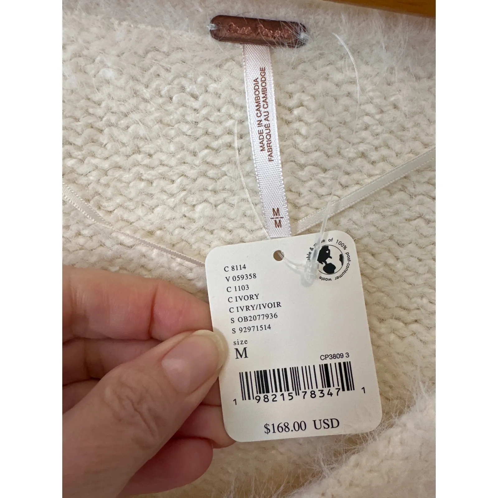 Free People NWT Sparrow Pullover Sweater Ivory Size M Oversized Cozy Winter Top - Image 5