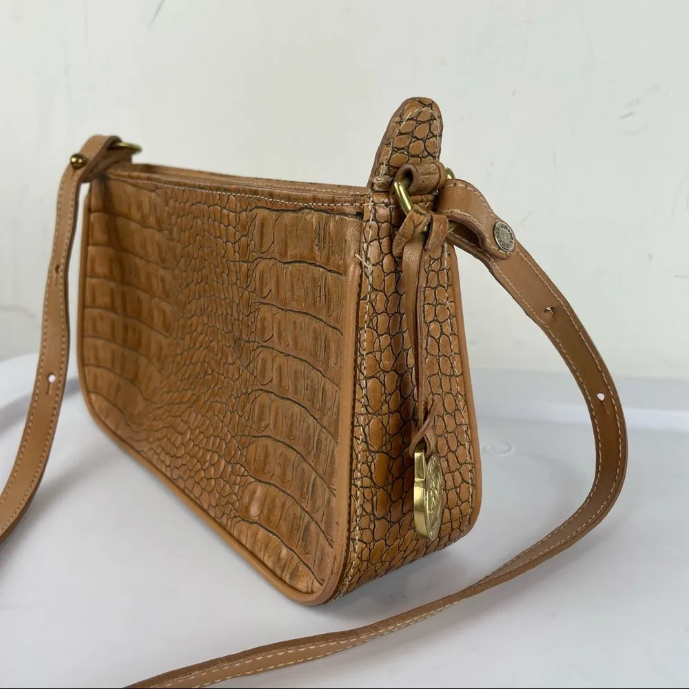 Vintage Brahmin Y2K Croc Embossed Leather Handbag Shoulder Mini Bag Tan Brown - Image 5