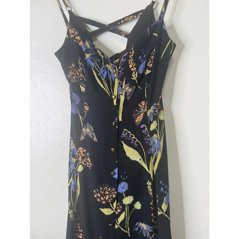 Kimchi blue Graziano floral button Down Summer Midi Black dress Rayon Small - Image 4
