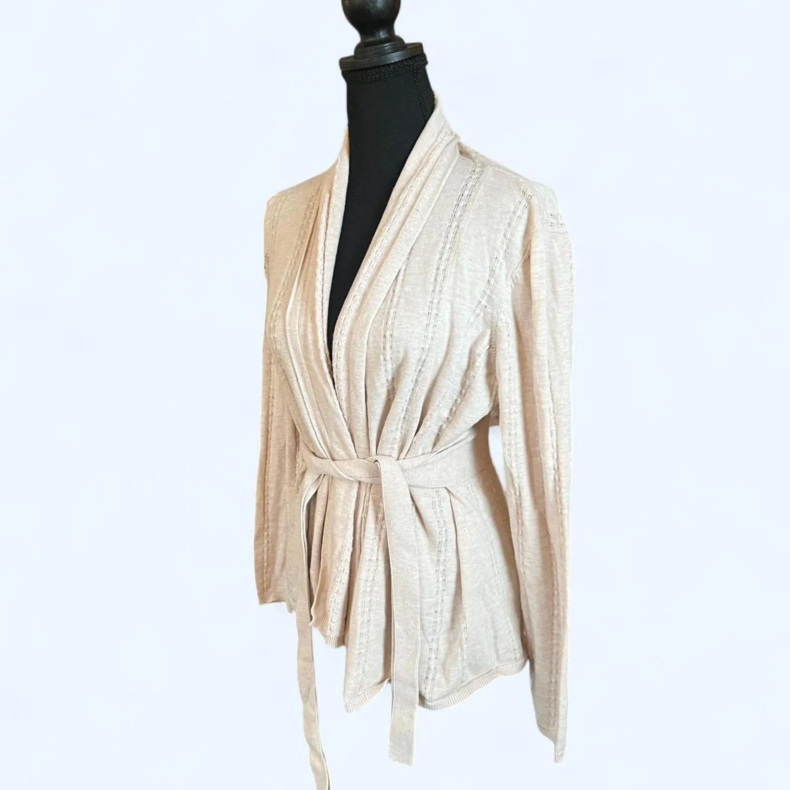 Vintage Y2K Bellini cream open front cardigan with tie waist Size Medium Tan - Image 5