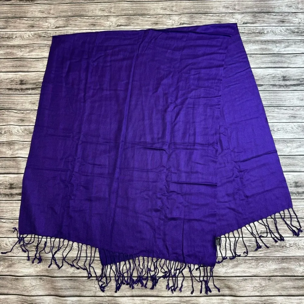 Unbranded Womens Neck Scarf Pashmina Deep Dark Cool Purple Tassels Fringe Ribbed - Image 3