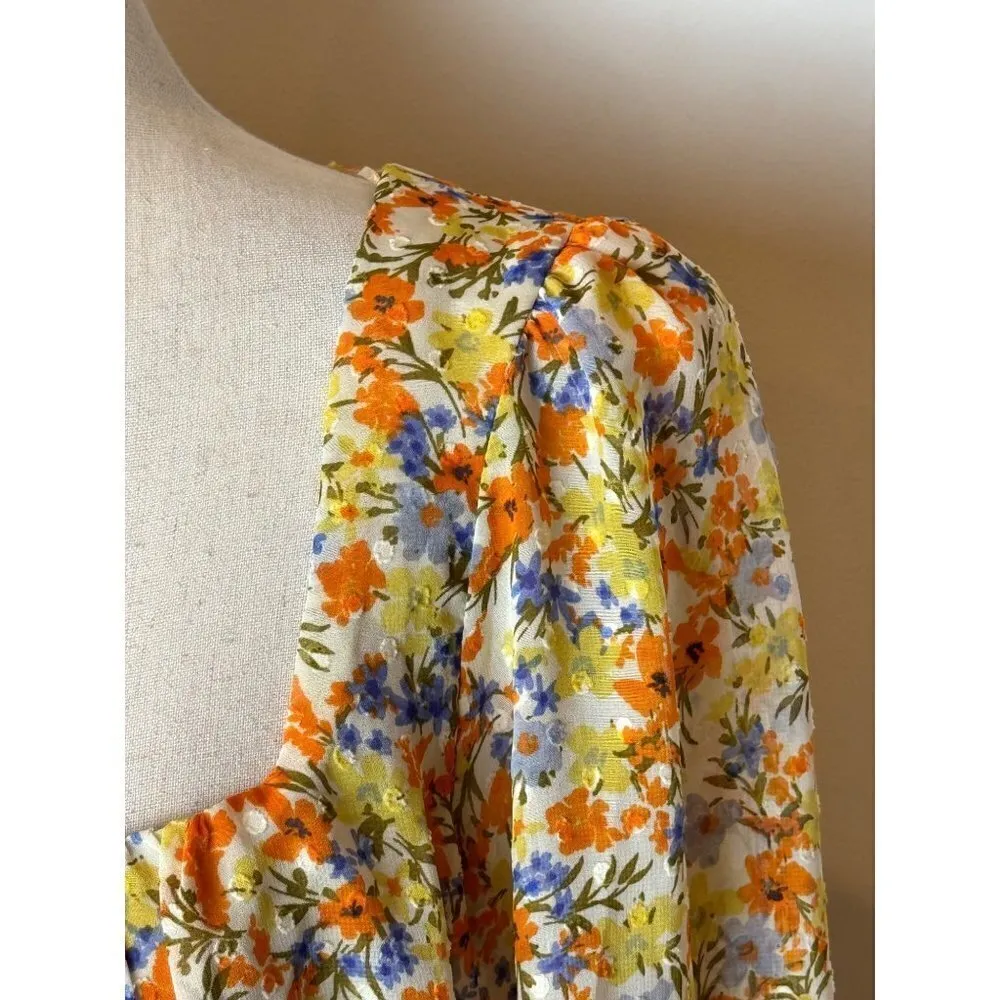 ASTR The Label Shirt Women Small Orange Floral‎ Tie Back Willa Top Boho Cottage - Image 8