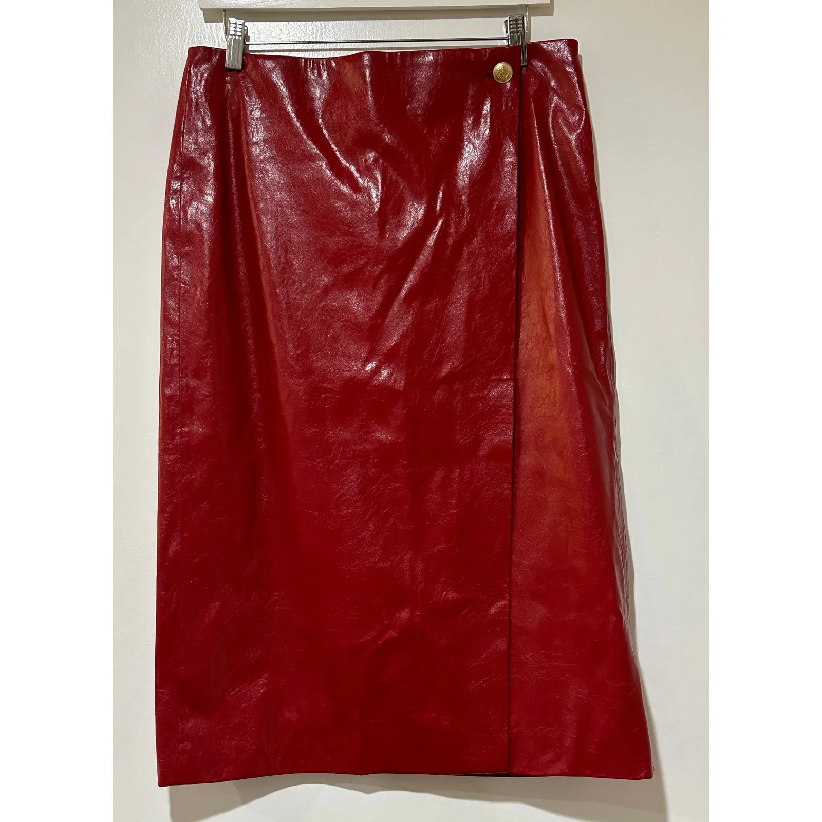 J.CREW Collection Wrap Skirt Berry Sangria Faux Patent Leather Size 8 NWT Lined - Image 3