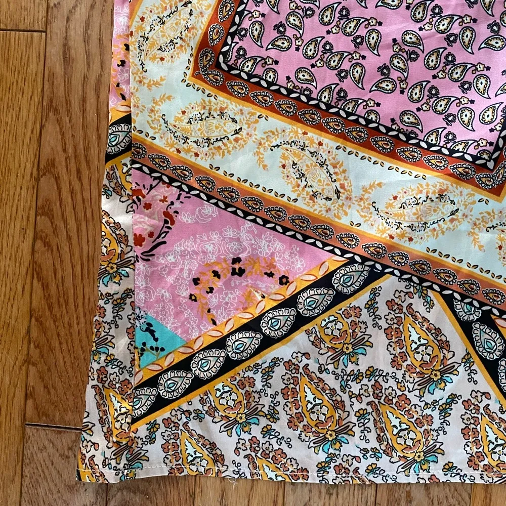 pink and yellow patterned paisley floral wrap silk midi skirt Size M - Image 13