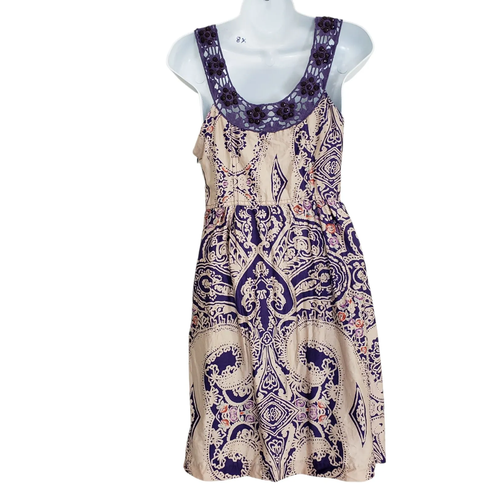Free People Folklore Paisley Dress Womens Size 4 Jewel Trim Boho - Image 7