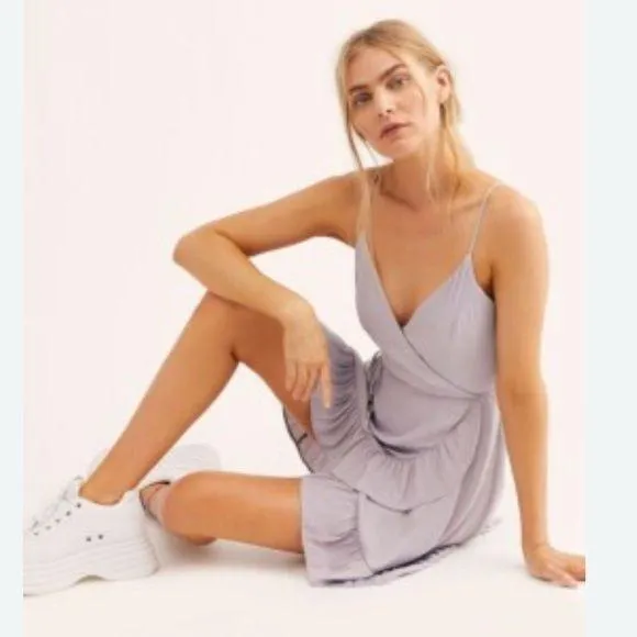 Free People  All My Love Shine Wrap Slip Mini Dress Smokey Lilac Size small - Image 2